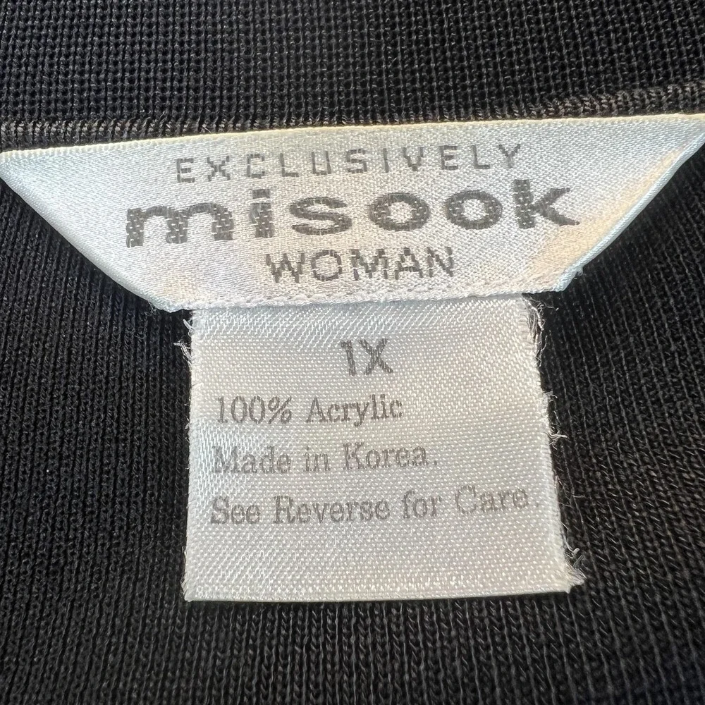 Misook Knit Cardigan Jacket Womens 1X Black Pink Trim Classic Corporate Career